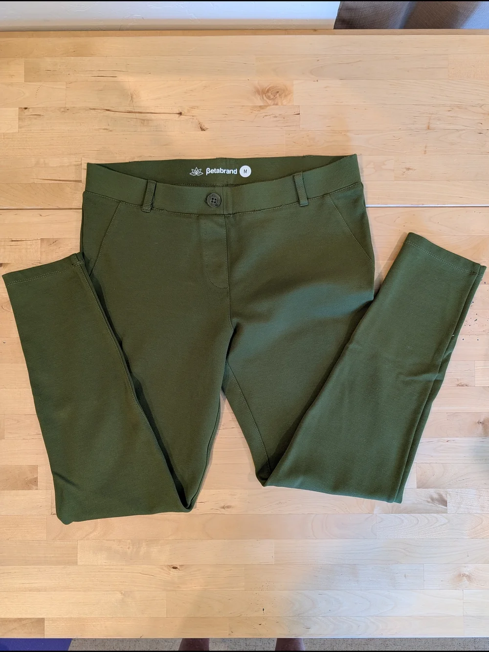 Betabrand Olive Green Faux Button-skinny Dress Pant. - Picture 4 of 8